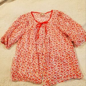 G.H. Bass Cherry Print Blouse Size Large